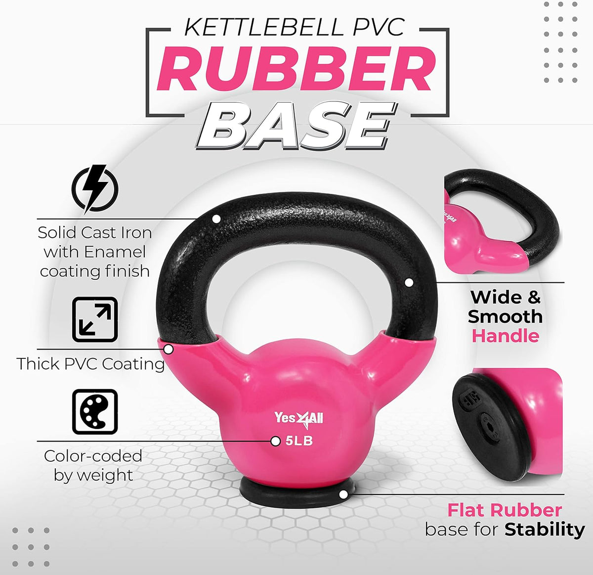 Kettlebells Rubber Base, Kettlebell Set for Women, Strength Training Kettlebells Weights (10-65 Lbs)