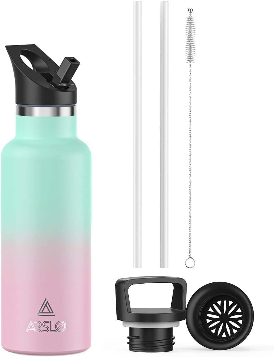 Premium Stainless Steel Double-Wall Vacuum Insulated Water Bottle with Straw Lid - Keeps Beverages Cold for 24 Hours and Hot for 12 Hours, Ideal for Hiking and Sports