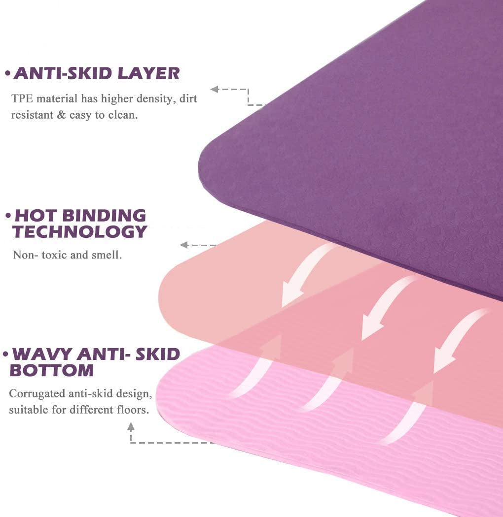 Non-Slip Yoga Mat - Eco-Friendly, 1/4" Thick Pilates and Fitness Mat for Women with Anti-Tear Design, Includes Carrying Sling and Storage Bag for Home Workouts