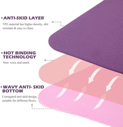 Non-Slip Yoga Mat - Eco-Friendly, 1/4" Thick Pilates and Fitness Mat for Women with Anti-Tear Design, Includes Carrying Sling and Storage Bag for Home Workouts