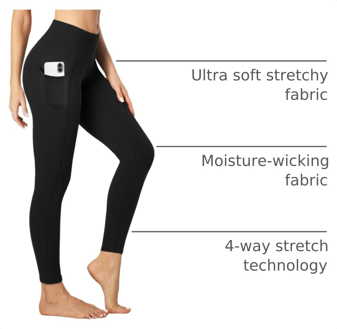 Women's High-Waisted Compression Leggings with Pockets for Tummy Control and Workout