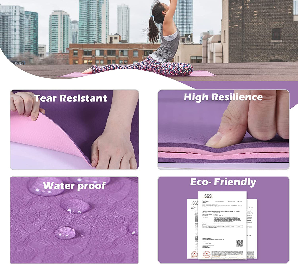 Non-Slip Yoga Mat - Eco-Friendly, 1/4" Thick Pilates and Fitness Mat for Women with Anti-Tear Design, Includes Carrying Sling and Storage Bag for Home Workouts