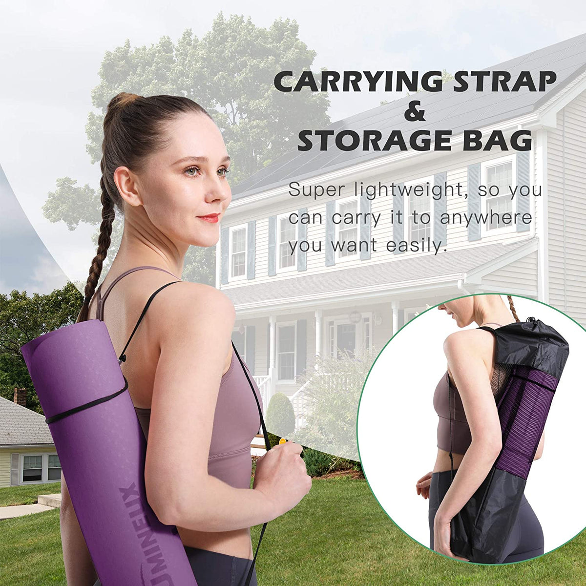 Non-Slip Yoga Mat - Eco-Friendly, 1/4" Thick Pilates and Fitness Mat for Women with Anti-Tear Design, Includes Carrying Sling and Storage Bag for Home Workouts