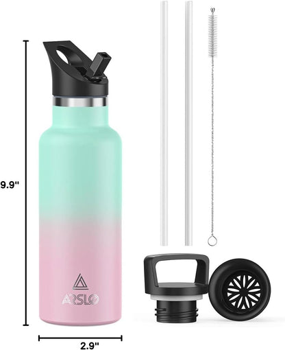 Premium Stainless Steel Double-Wall Vacuum Insulated Water Bottle with Straw Lid - Keeps Beverages Cold for 24 Hours and Hot for 12 Hours, Ideal for Hiking and Sports