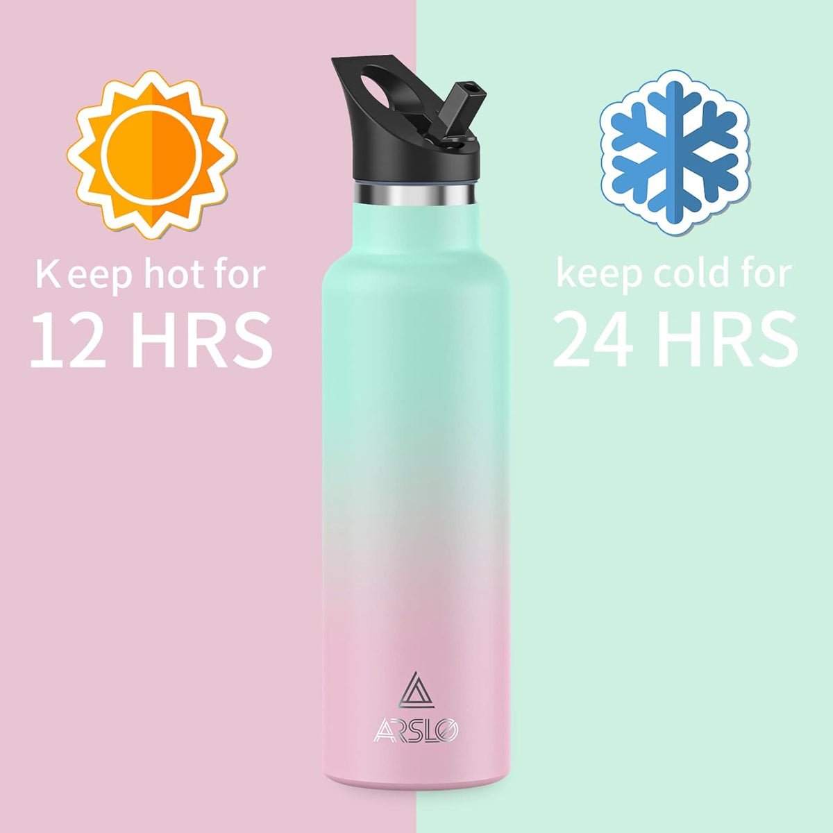 Premium Stainless Steel Double-Wall Vacuum Insulated Water Bottle with Straw Lid - Keeps Beverages Cold for 24 Hours and Hot for 12 Hours, Ideal for Hiking and Sports