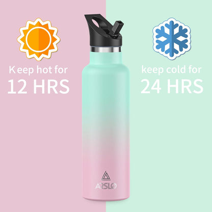 Premium Stainless Steel Double-Wall Vacuum Insulated Water Bottle with Straw Lid - Keeps Beverages Cold for 24 Hours and Hot for 12 Hours, Ideal for Hiking and Sports